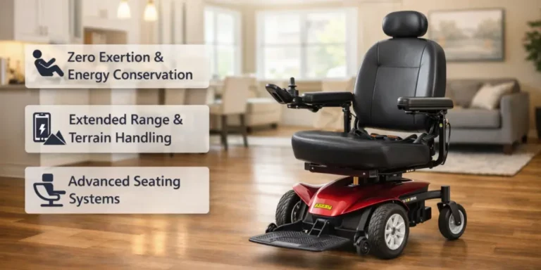 Power wheelchair in modern home setting